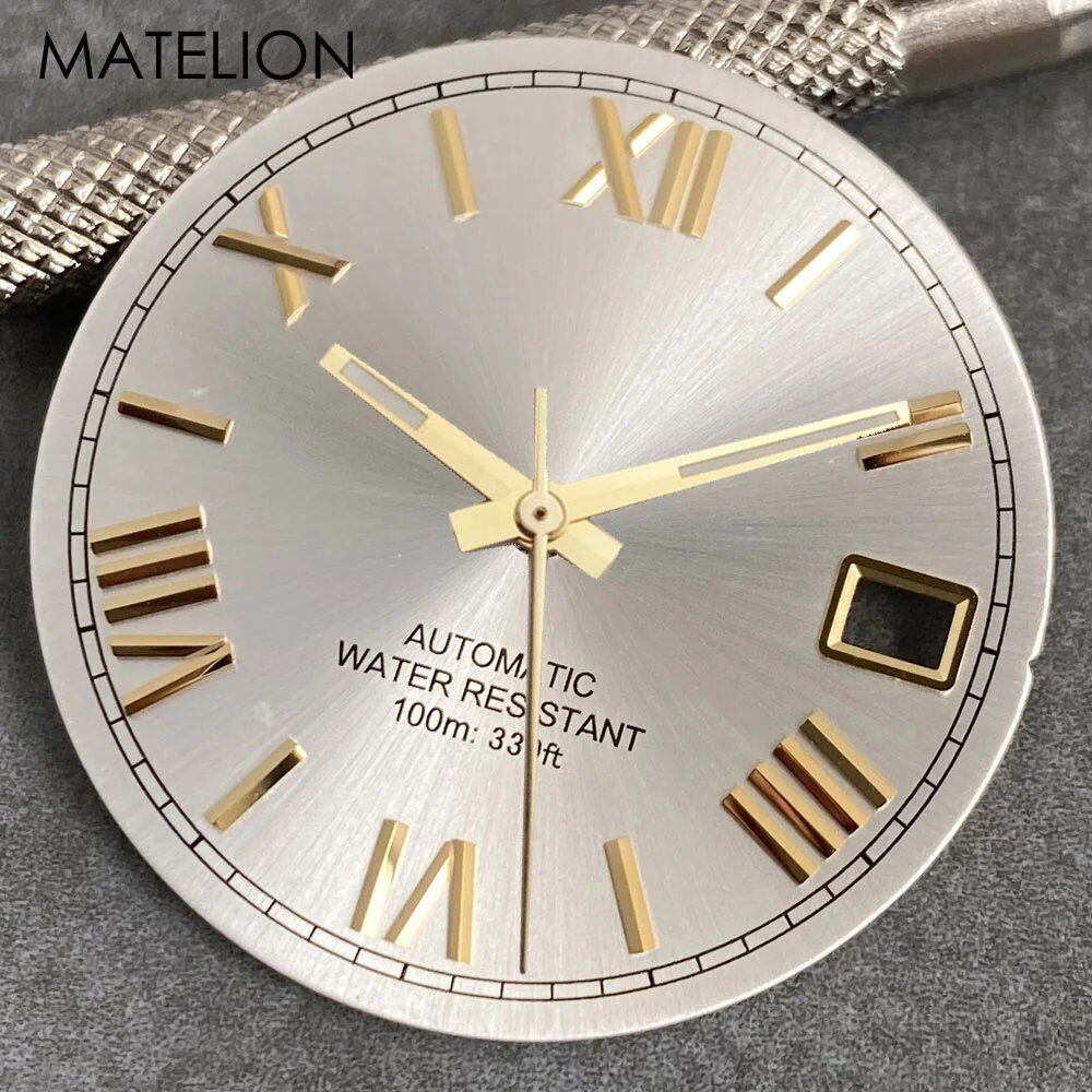 29mm Sunburst Dial Roman Dial Compatible with NH35, NH36, NH38, NH70, NH71, NH72, 4R35, and 4R36 Automatic Movement with Metallic Markers and DJ Hands (Parallel Import)