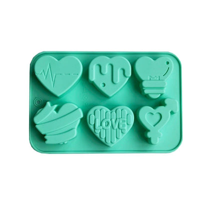 Set of 1/2 6-Cavity Love Silicone Candy Molds, DIY Heart Candle and Soap Molds for Chocolate, Pudding, and Jelly Cake Decorations, Baking Tools, Color: Parallel Import