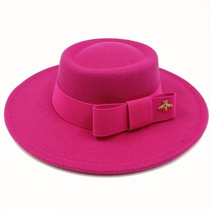 Winter Bowtie Fedora Hat with Textured Surface, Flat Top, and Elastic Band. Red. Men's and Women's Jazz Hat. Sizes: 56-58cm. Ships from: Parallel Import.