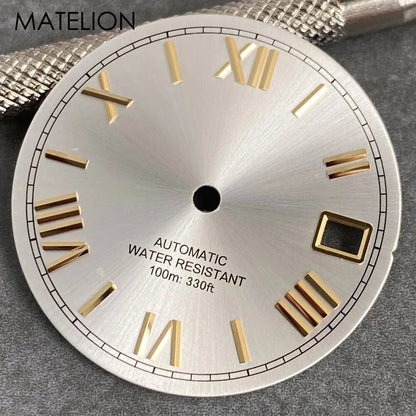 29mm Sunburst Dial Roman Dial Compatible with NH35, NH36, NH38, NH70, NH71, NH72, 4R35, and 4R36 Automatic Movement with Metallic Markers and DJ Hands (Parallel Import)