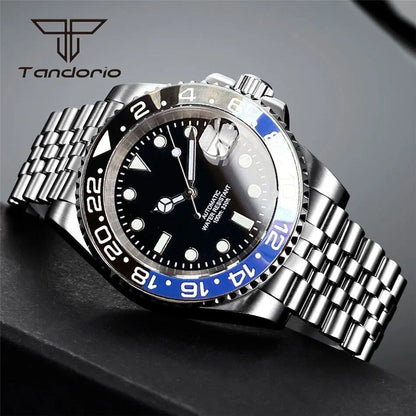 Tandorio NH35A Date Stainless Steel 40mm Diver Automatic Men's Watch with Sapphire Crystal, Rotating Bezel, Luminous Mechanical Watch, Color: Parallel Import