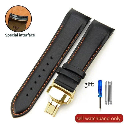 Genuine Cowhide Calfskin Watch Band with Butterfly Buckle for Tissot T035, 22mm, 23mm, 24mm, Black Band, Parallel Import