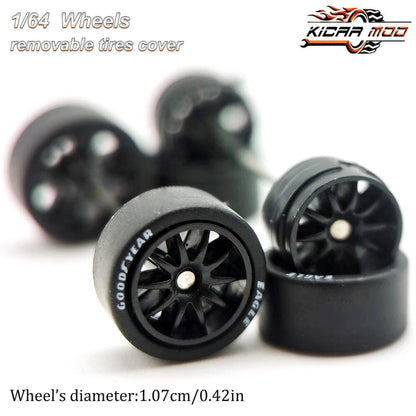 1/64 Scale Rubber Tire Wheels CE28 Refit Parts for Diecast Model Cars, Hot Wheels, Matchbox, Tomica, D:11mm, 1 Set, Parallel Import