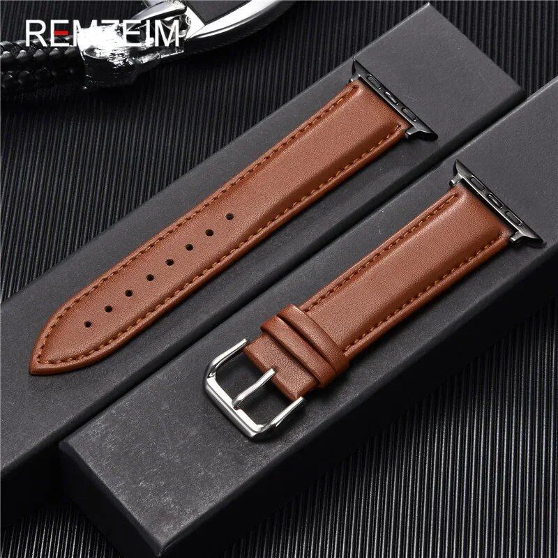 Men's Leather Business Strap for Apple Watch, Compatible with iWatch 10/9/8/7/6/5/SE/Ultra/4/3/2 (46/45/44/42/40/41/49/38mm), Band Color: mm, Parallel Import