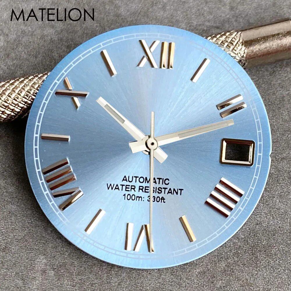 29mm Sunburst Dial Roman Dial Compatible with NH35, NH36, NH38, NH70, NH71, NH72, 4R35, and 4R36 Automatic Movement with Metallic Markers and DJ Hands (Parallel Import)
