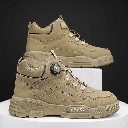 New Men's High-Top Platform Casual Boots with Swivel Buttons, Cargo Boots, Bike Boots, and Ankle Sneakers (Parallel Import)