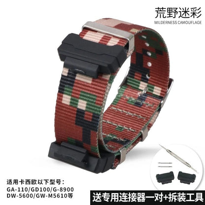 Camouflage Nylon Watch Strap for G-SHOCK - Compatible with CASIO G-SHOCK GA-110/300/DW6900/GD120/G-5600/GW-M5610/GLS8900, Imported