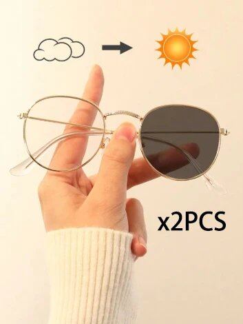 1/2 Metal Unisex Oval Frame Fashion Photochromic Sunglasses, Vintage Style for Everyday School, Lens Color: CMBS3447-GD.G (Parallel Import)