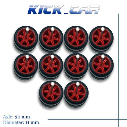 1/64 Scale 6-Spoke Wheel Set with Fixed Rubber Tires for Diecast Model Cars, Hot Wheels Modification Parts (5 Sets for 5 Cars), Color: MMW, Parallel Import