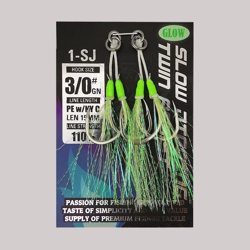1-SJ Slow Jigging Twin Assist Mustad Hook Glow Jigging Hook for Black Porgy (Sea Bream) Sea Fishing, Hook -0, Parallel Import