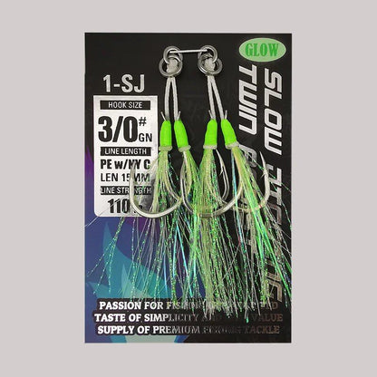 1-SJ Slow Jigging Twin Assist Mustad Hook Glow Jigging Hook for Black Porgy (Sea Bream) Sea Fishing, Hook -0, Parallel Import