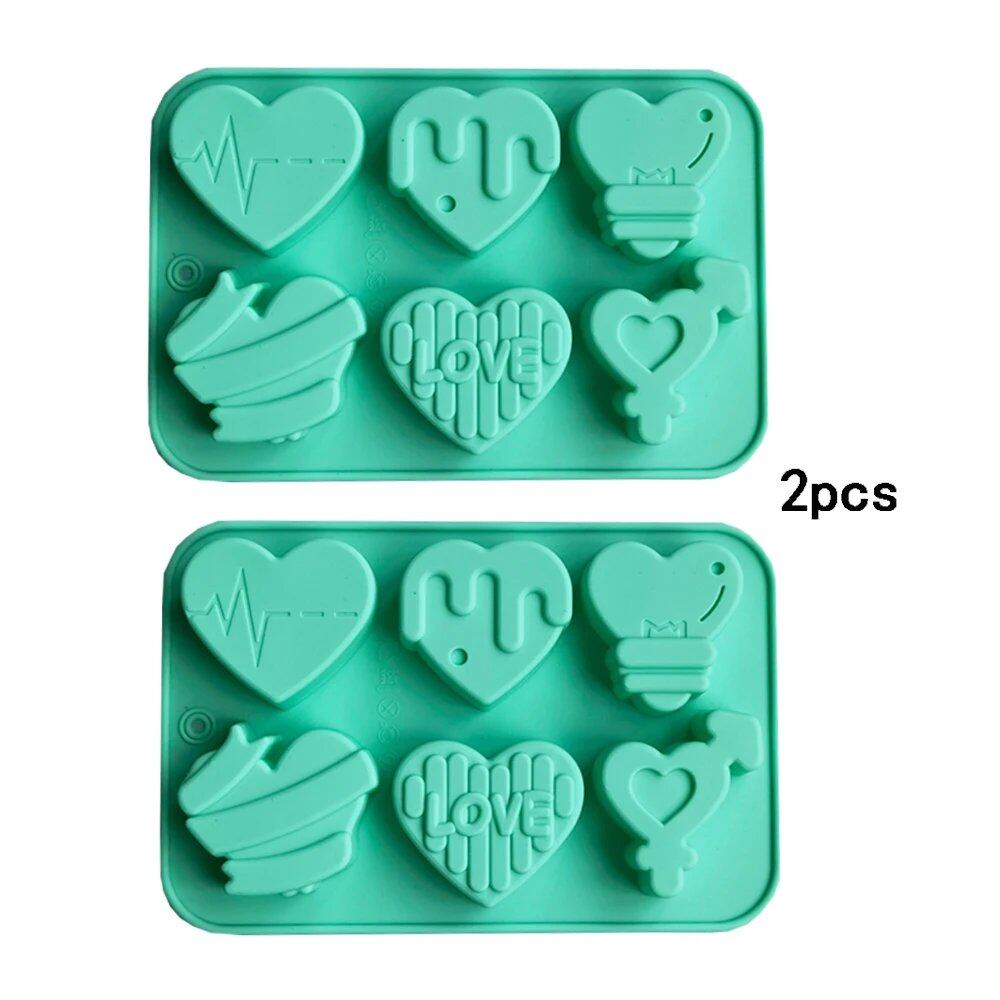 Set of 1/2 6-Cavity Love Silicone Candy Molds, DIY Heart Candle and Soap Molds for Chocolate, Pudding, and Jelly Cake Decorations, Baking Tools, Color: Parallel Import