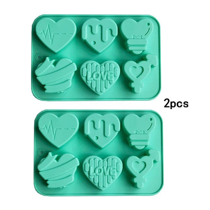 Set of 1/2 6-Cavity Love Silicone Candy Molds, DIY Heart Candle and Soap Molds for Chocolate, Pudding, and Jelly Cake Decorations, Baking Tools, Color: Parallel Import
