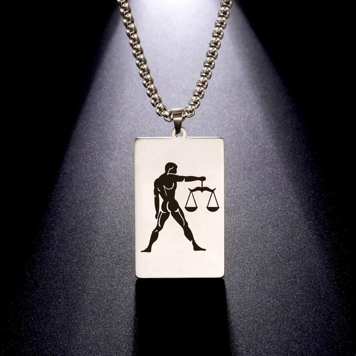 Men's 12 Zodiac Signs Pendant Necklace with Box Chain, Ancient Greek Style, Stainless Steel, Fade-Resistant, Zodiac Astrology Gift, 60cm Long; Metal Color: Parallel Import