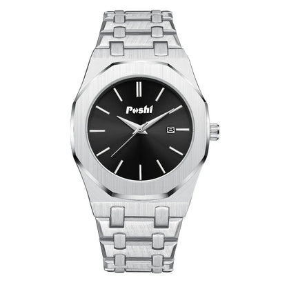 Posey Quartz Men's Watch with Simple Dial, Date Display, Stainless Steel Strap, Business, Fashion, Luxury, Original, Parallel Import