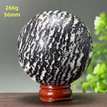 Natural Purple Zebra Fluorite Ball for Reiki Healing, Spiritual Meditation, Chakra Therapy, Magic, Ritual, Divination, Home Decoration, with Stand, Color: A, Parallel Import