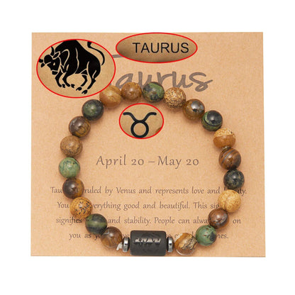 Natural Tiger Eye Beads 12 Zodiac Sign Bracelet for Men and Women, featuring Aries, Taurus, and Virgo. Metal Color: BR23Y0501 - Parallel Import