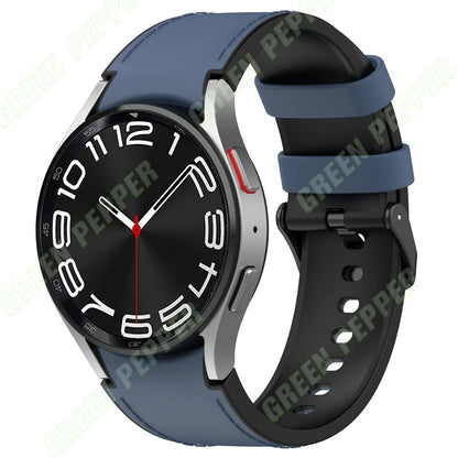 Leather and silicone bands compatible with Samsung Watch 6/5/4 (40mm, 44mm), 4/6 Classic (42mm, 43mm, 46mm, 47mm), and Galaxy Watch 5 Pro (45mm). Genuine leather-look strap. Band Color: ; Ships from: Parallel Import.