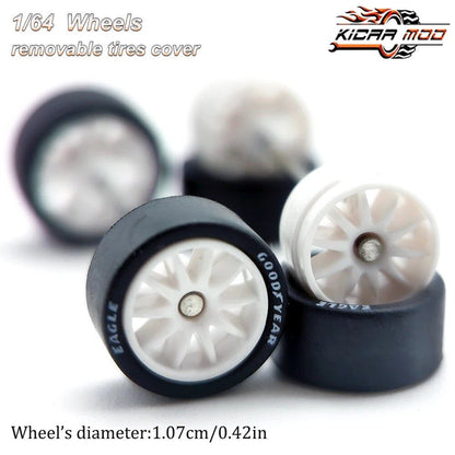 1/64 Scale Rubber Tire Wheels CE28 Refit Parts for Diecast Model Cars, Hot Wheels, Matchbox, Tomica, D:11mm, 1 Set, Parallel Import