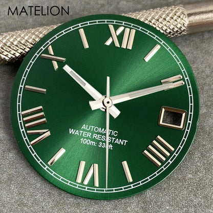 29mm Sunburst Dial Roman Dial Compatible with NH35, NH36, NH38, NH70, NH71, NH72, 4R35, and 4R36 Automatic Movement with Metallic Markers and DJ Hands (Parallel Import)