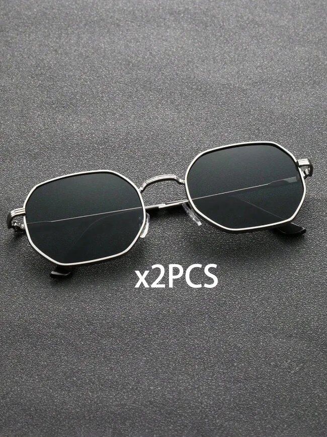 1/2-Piece Unisex Geometric Metal Frame Eyeglasses, Stylish Design for Outdoor Activities, Travel, Driving, and Everyday Life. Lens Color: FPM9829 - Parallel Import