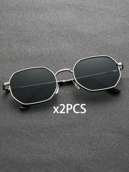 1/2-Piece Unisex Geometric Metal Frame Eyeglasses, Stylish Design for Outdoor Activities, Travel, Driving, and Everyday Life. Lens Color: FPM9829 - Parallel Import