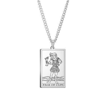 Dawapara Cups Tarot Card Link Chain Pendant Necklace, Vintage Amulet Necklace for Men and Women, Stainless Steel, Parallel Import