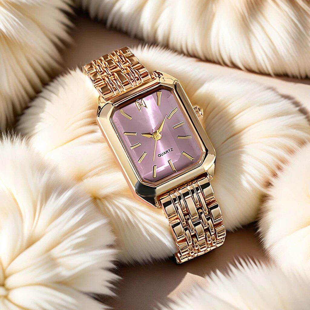 Women's Fashion Watch, Gold Stainless Steel Strap, Luxury Quartz Movement, Roman Numeral Dial, Color: Parallel Import