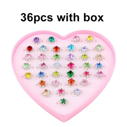 10/20/36-Piece Cute Adjustable Rings for Kids and Girls, Pretend Play Makeup Toy, Cartoon Crystal Jewelry, Alloy, Animal, Enamel Rings, Parallel Import