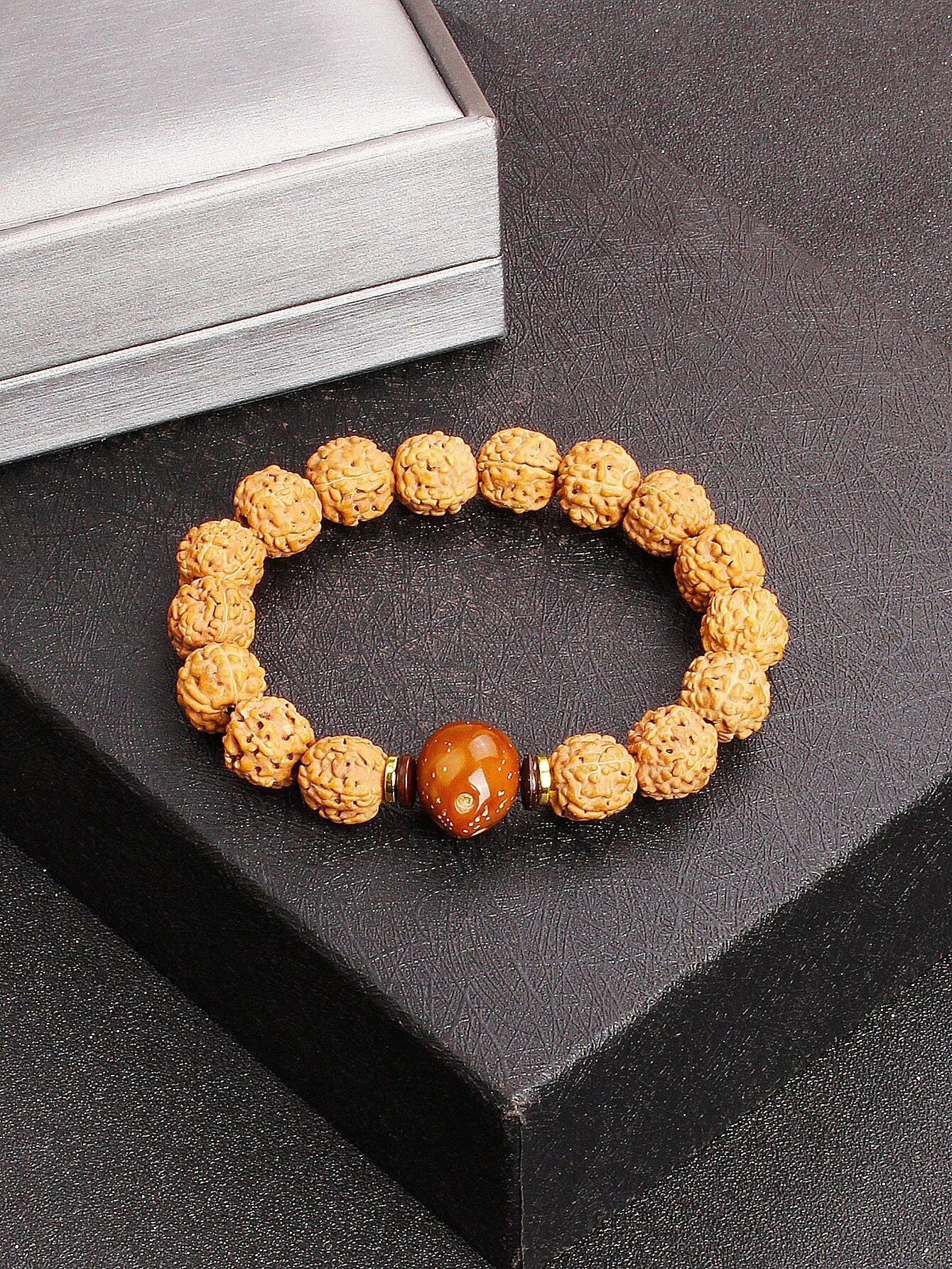 12mm Vajra Bodhi Rudraksha Bracelet with Red Tiger Eye and Aquamarine (Protection, Courage, Calmness, Mental Energy, Harmony) Length: 12mm (Parallel Import)