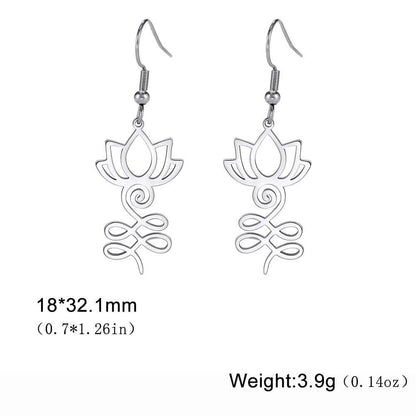 EUEAVAN Lotus Flower Unalome Pendant Earrings, Yoga Om Sanskrit Symbol, Spiritual Stainless Steel, Buddhist Amulet, Women's Jewelry, Metal Color: Style Color, Parallel Import