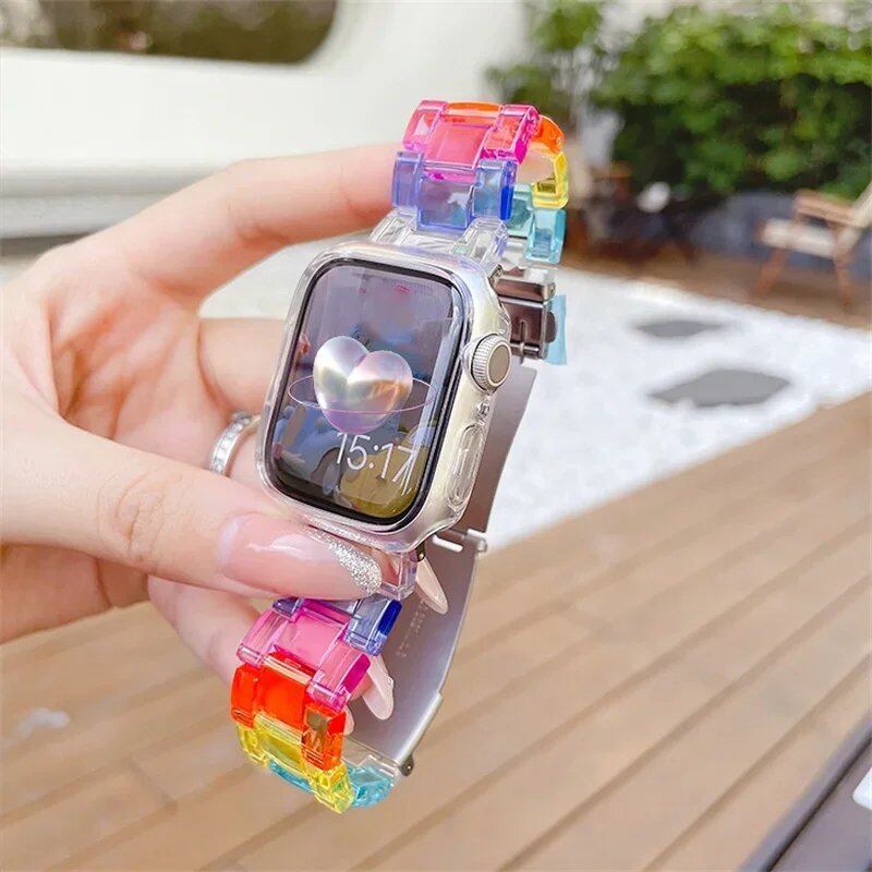 Cute Candy Rainbow Apple Watch Band, Compatible with 49mm, 45mm, 41mm, 44mm, and 40mm iWatch Series 10, 9, 8, 7, SE, 6, and 4, Size: S10-4, Parallel Import