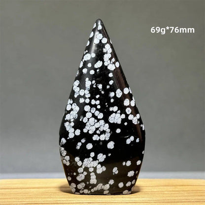Snowflake Obsidian Freeform Ornament with Natural Quartz, Reiki, Meditation, Healing, Witchcraft, Energy Decoration, Home Gift, Color: Parallel Import