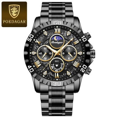 POEDAGAR Luxury Men's Military Sport Quartz Watch with Luminous Chronograph, Stainless Steel, Color: 973, Imported