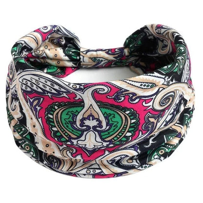 New Boho Floral Print Wide Headband with Vintage Knot Elastic Turban Headwrap for Women and Girls, Cotton Soft Bandana Hair Accessory, Parallel Import