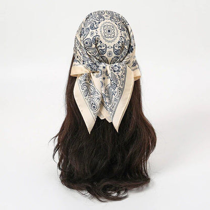 「サマービーチ 70×70cm スクエア シルク ムスリム ヒジャブ スカーフ 女性用 ハンカチ ハートプリント ヘッドバンダナ おしゃれ 小型 ラグジュアリー スカーフ タイ」 サイズ：70×70cm; 並行輸入品