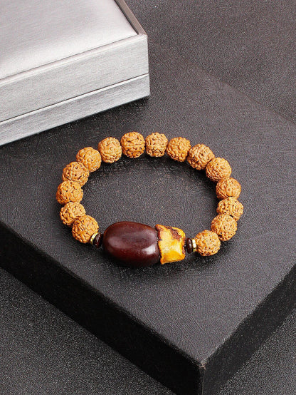 12mm Vajra Bodhi Rudraksha Bracelet with Red Tiger Eye and Aquamarine (Protection, Courage, Calmness, Mental Energy, Harmony) Length: 12mm (Parallel Import)