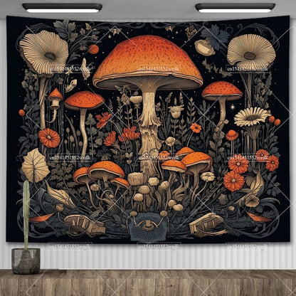 Mushroom Tapestry, Botanical Bohemian Floral, Spiritual Room Decor, Stylish Party Backdrop, Yoga Blanket for Bedroom, Size: Parallel Import