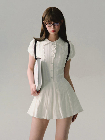 High-quality A-line dress, elegant and sexy lace short-sleeved shirt skirt with inner pants, perfect for school or work. College-style, decorated, retro dress, bestie, Y2K size. Parallel import.