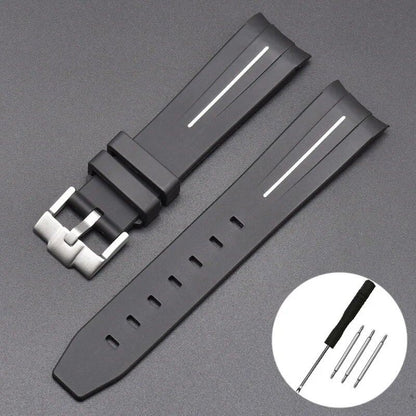 New 20mm Bent End Rubber Watch Strap for Omega Moonwatch, Joint Constellation, Men's Waterproof Sports Watch Band, Band Color: 20mm; Band Width: 20mm, Parallel Import