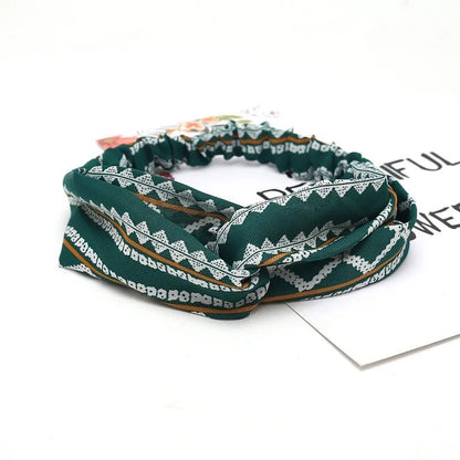 Women's Summer Bohemian Print Headband, Retro Cross Turban, Bandage Bandana, Hair Accessory, Head Wrap, Parallel Import