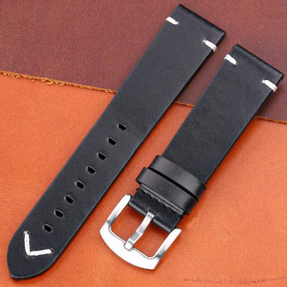 Genuine Oil Wax Leather Watch Band, Handcrafted Cowhide Leather Strap for Men and Women, 18mm, 20mm, 22mm, 24mm, Quick Release, Vintage Belt, Accessory, Band Color: mm, Parallel Import