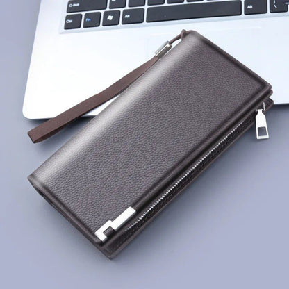 ロングクラッチメンズ PU素材 ジッパーハスプ 携帯電話バッグ カードホルダー コインポケット 大容量 多機能ハンドバッグ ビジネス 色：ブラ 並行輸入品