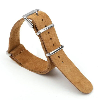Vintage-inspired soft suede and genuine leather watch band for Seiko, Omega, and Samsung Galaxy Watch 4/5/6/7, 20mm and 22mm sizes. Men's bracelet. Band color: mm. Parallel import.
