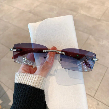Men's and Women's Frameless Imitation Wood Grain Mirrored Leg Sunglasses, Fashionable, Parallel Import