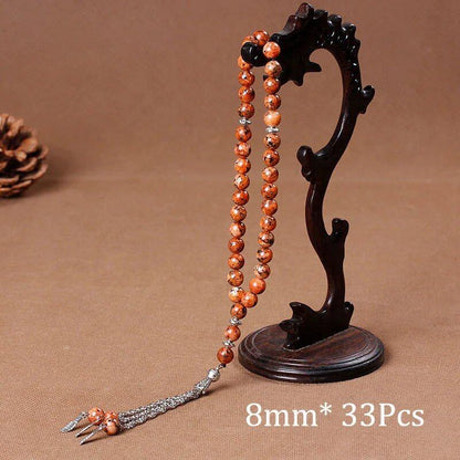 33連 天然石アゲート 8mm イスラム祈念数珠 タスビーフ 男性用 メディテーションペンダント（カラー選択可）  並行輸入品