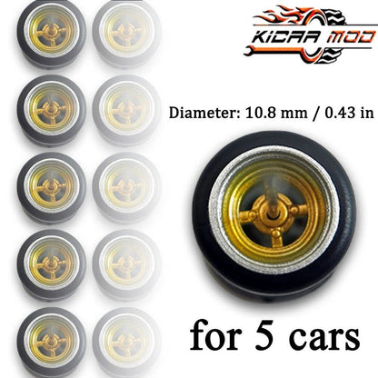 1/64 Scale 4-Spoke Wheels with Fixed Rubber Tires, Custom Parts for Toy Models and Diecast Cars, Compatible with Hot Wheels (Set of 5, for 5 Cars), Color: Parallel Import