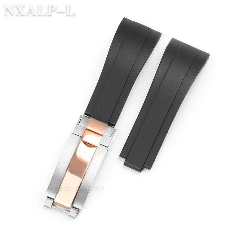 20mm Silicone Rubber Dive Watch Strap Bracelet for Rolex Daytona, Submariner, GMT, and Yacht-Master, 9x9mm, Fine-Adjust Buckle, Size: No Logo; Band Color: Black; Band Width: 20mm, Parallel Import
