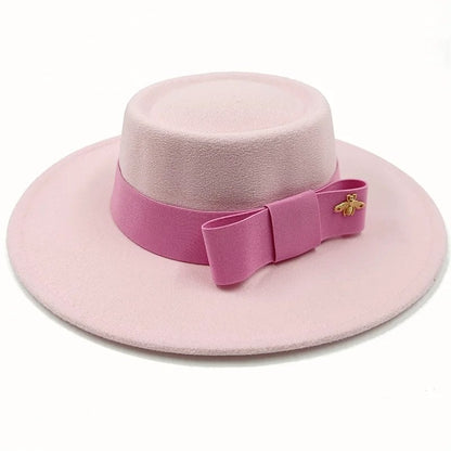 Winter Bowtie Fedora Hat with Textured Surface, Flat Top, and Elastic Band. Red. Men's and Women's Jazz Hat. Sizes: 56-58cm. Ships from: Parallel Import.