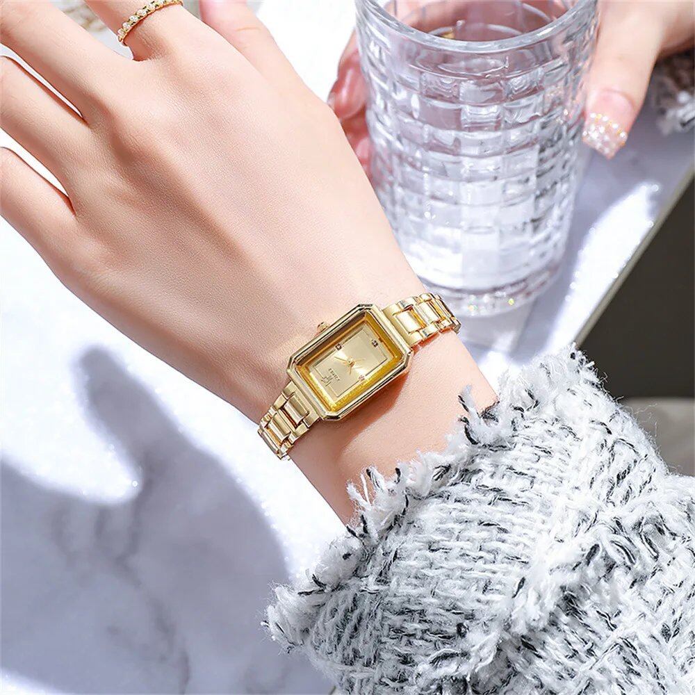 UTHAI New Women's Watch, Lightweight and Elegant, Simple Square Design, Stainless Steel, Fashionable Quartz Wristwatch for Girls, Parallel Import